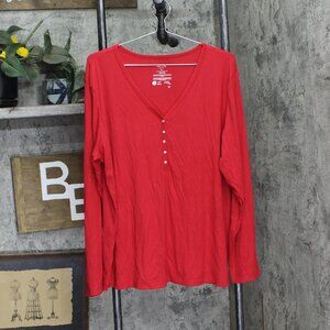 NWT State Of Day Womens Long-Sleeve Henley Sleeve Pajama Shirt Top Tango Red 2XL